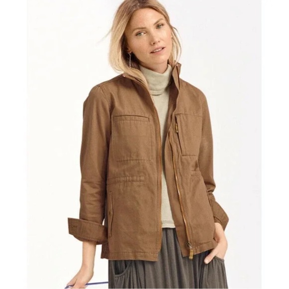 Garnet Hill Jackets & Blazers - Garnet Hill Organic Cotton Cargo Jacket Golden Khaki Stand Collar 8